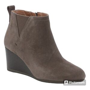 Vionic Taupe Suede Wedge Ankle Boots